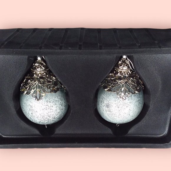 Trimsetter Christmas Ornaments Blown Glass Round Brushed Silver Fancy Gems NIB - Picture 3 of 9